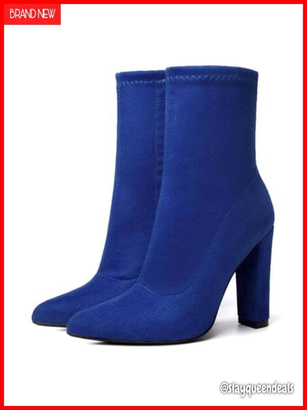 Faux Suede Sock Ankle Booties Pointed Toe Chunky High Heel Zip Up Heeled Boots